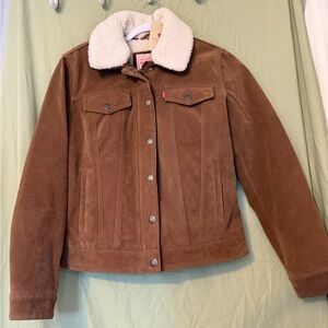 Brown Suede Jacket with Cream Collar